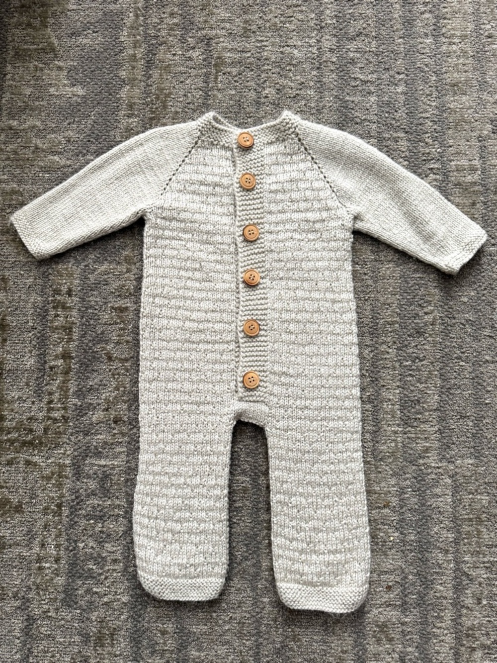 Cozy Knit Baby One-Piece in beige with Button Front handknit size 9-12 months